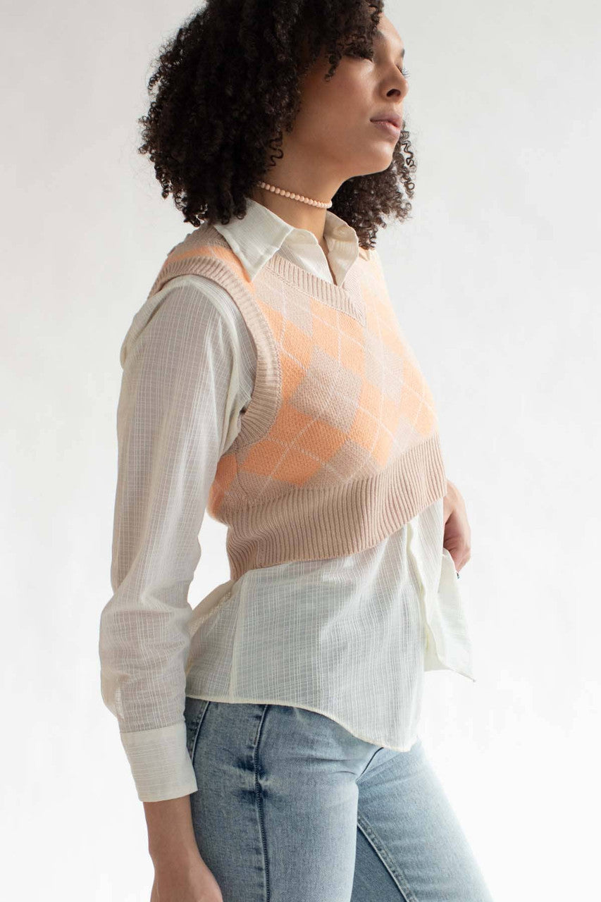 Cantaloupe Argyle Shrunken Sweater Vest