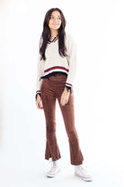 Cappuccino Cord Split Hem Flare Pants
