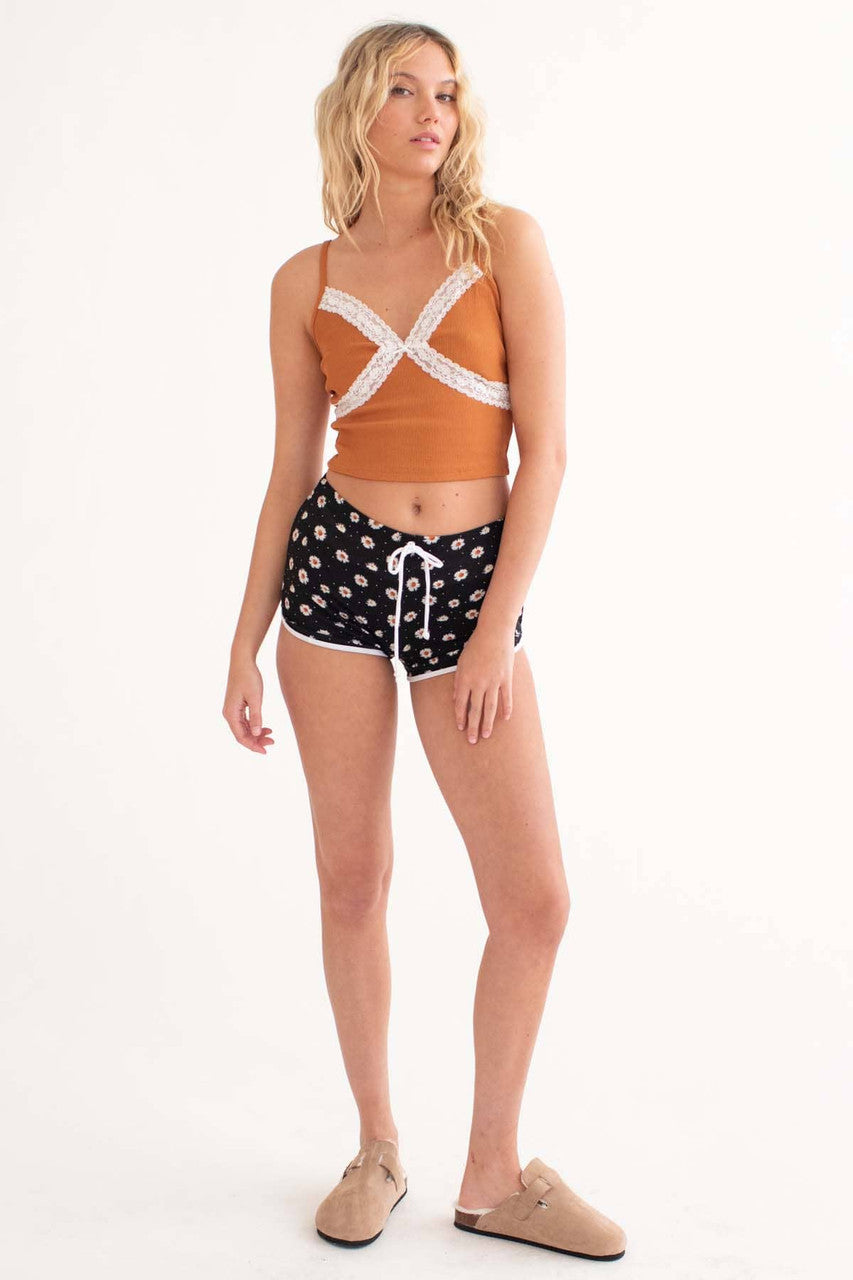 Caramel Lace Trim Crop Cami