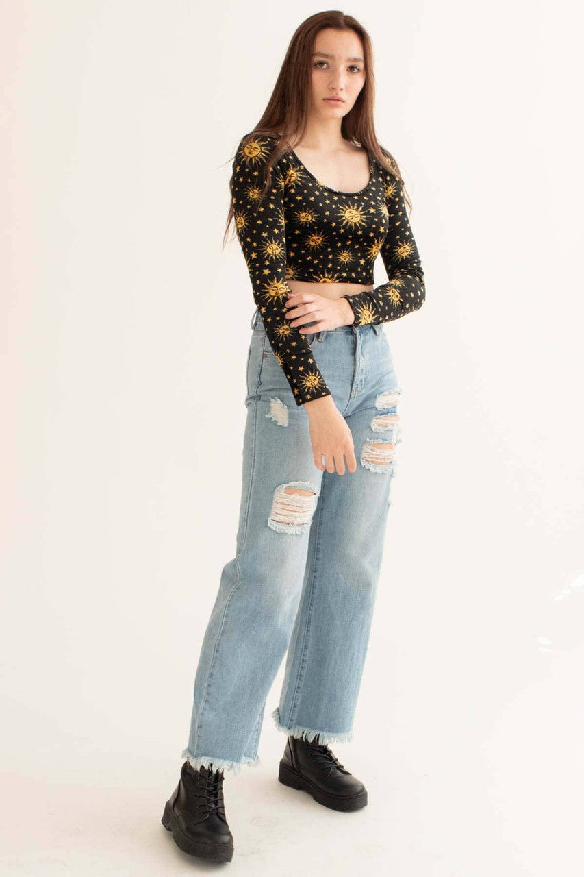 Celestial Lattice Back Fleece Crop Sweatshirt