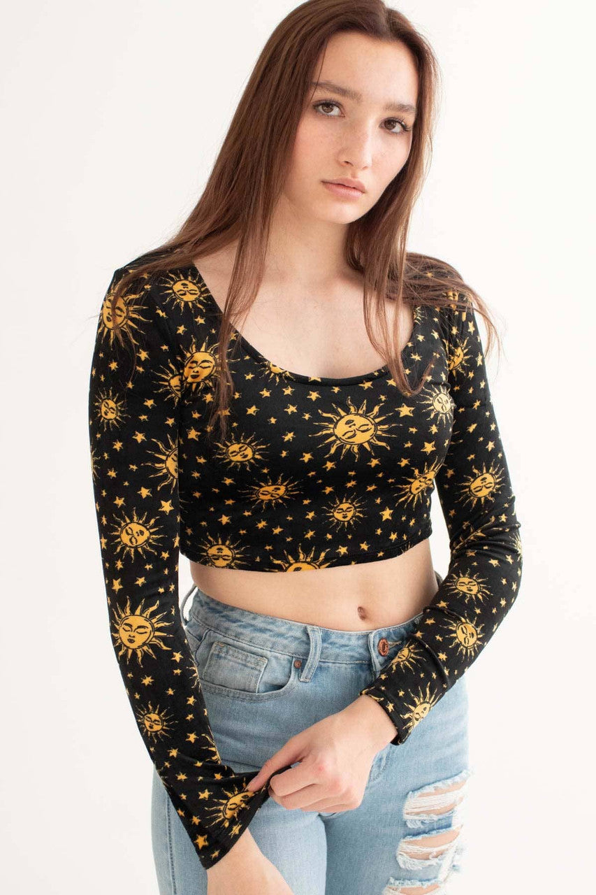 Celestial Lattice Back Fleece Crop Sweatshirt