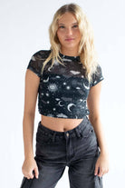 Celestial Mesh Backless Crop Tee