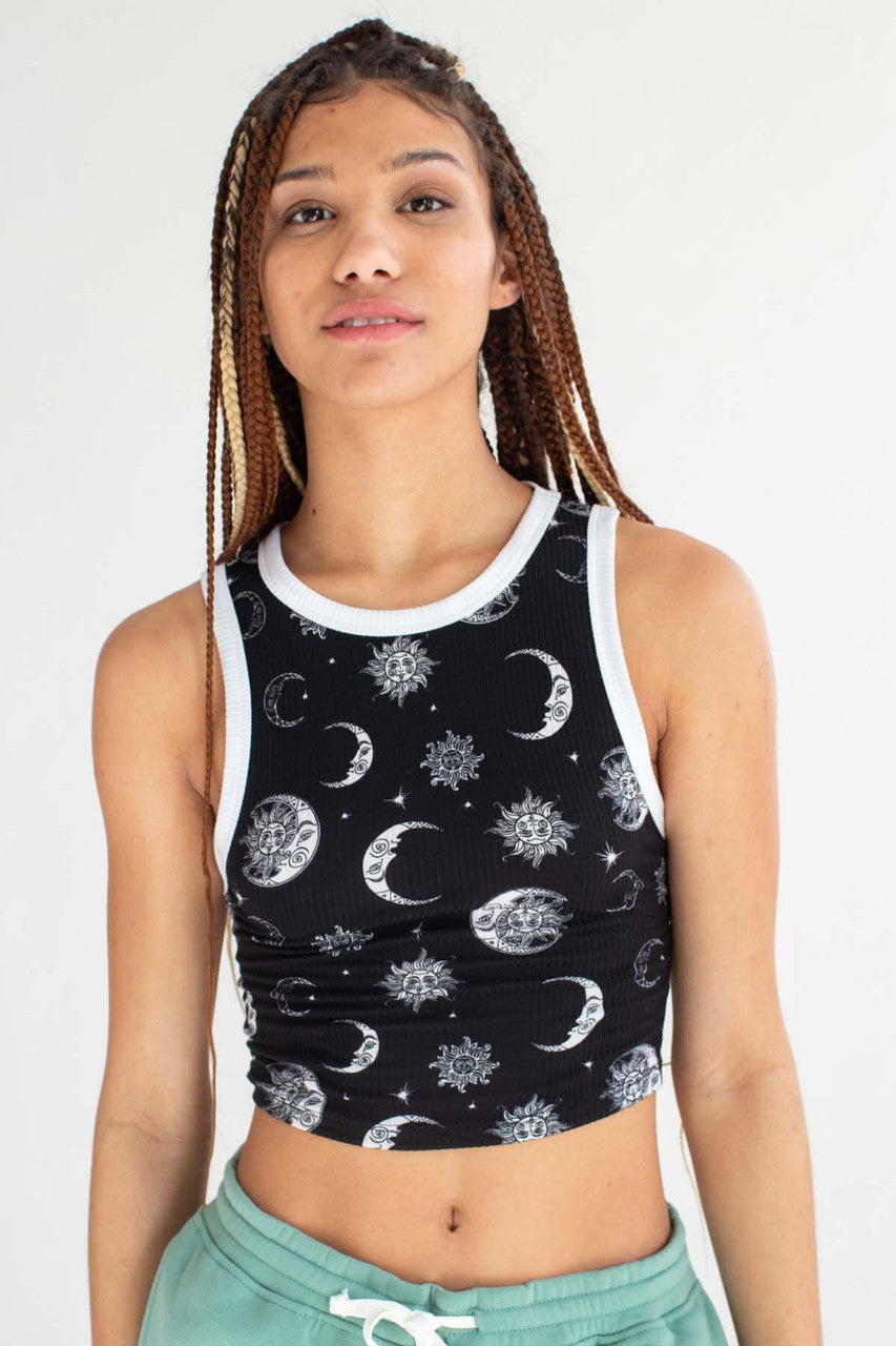 Black Sun & Moon Ringer Tank