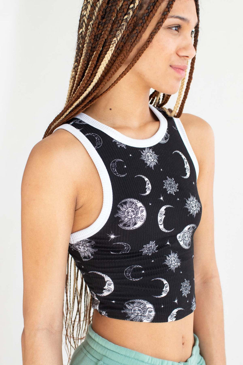 Black Sun & Moon Ringer Tank