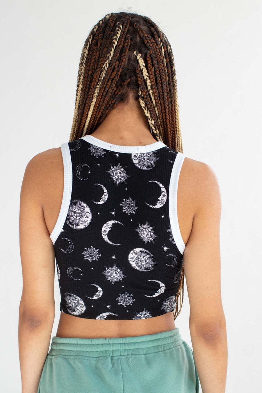 Black Sun & Moon Ringer Tank