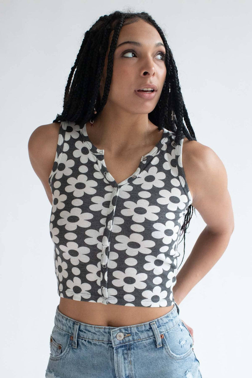 Charcoal Floral Snap Up Tank