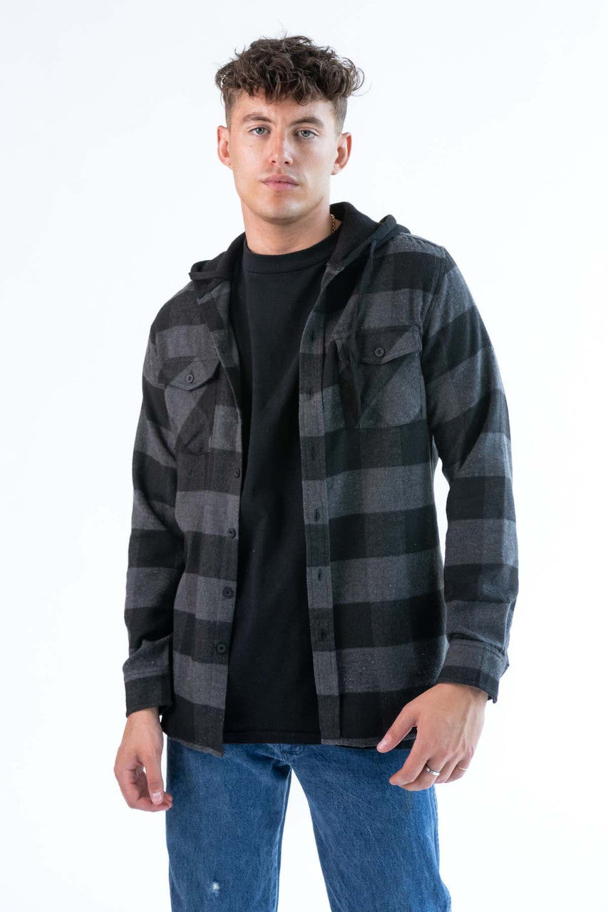 Charcoal Hooded Flannel Shirt