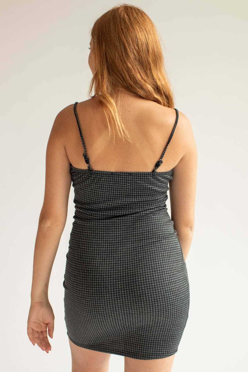 Charcoal Houndstooth Mini Dress