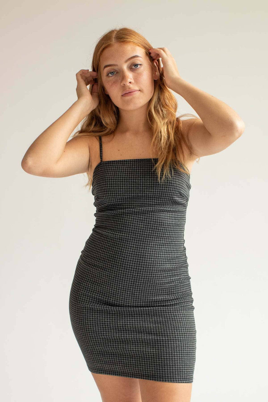 Charcoal Houndstooth Mini Dress