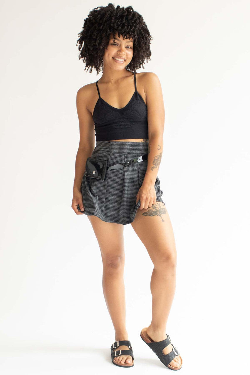 Charcoal Houndstooth Pleated Skirt