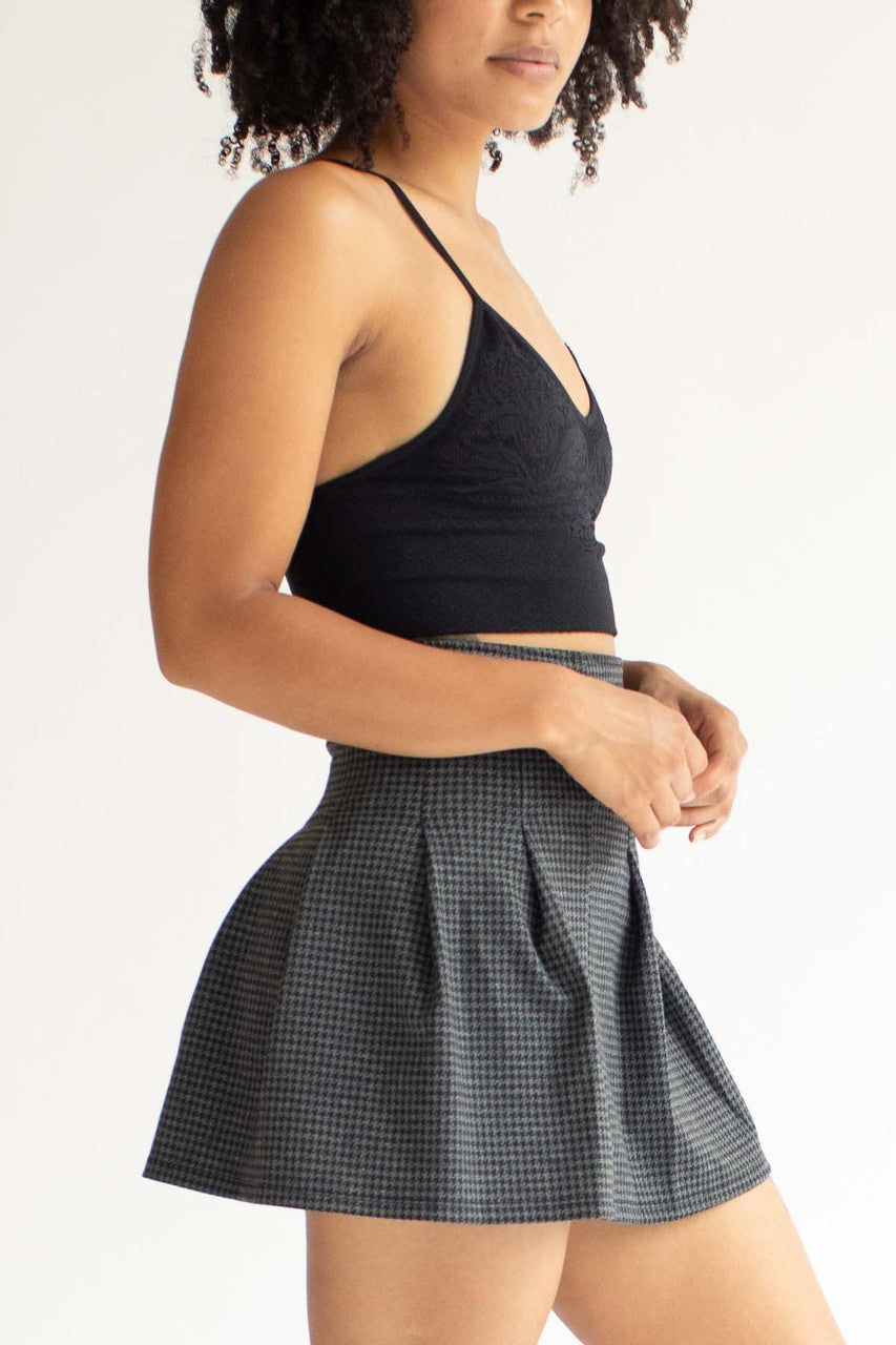 Charcoal Houndstooth Pleated Skirt