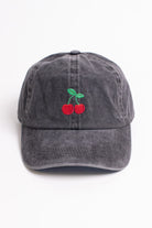 Cherry Embroidered Washed Dad Hat