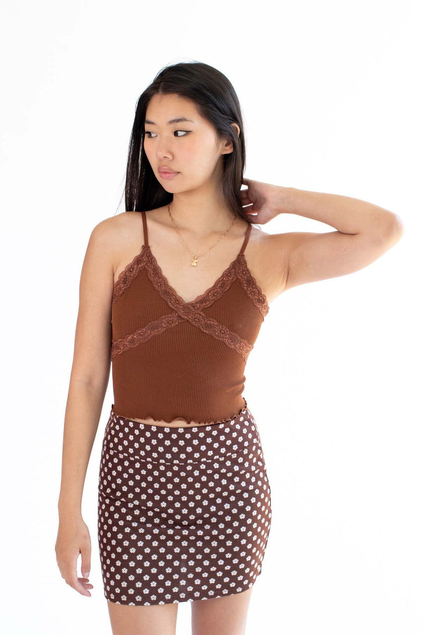 Chestnut Lace Trimmed Ribbed Cami