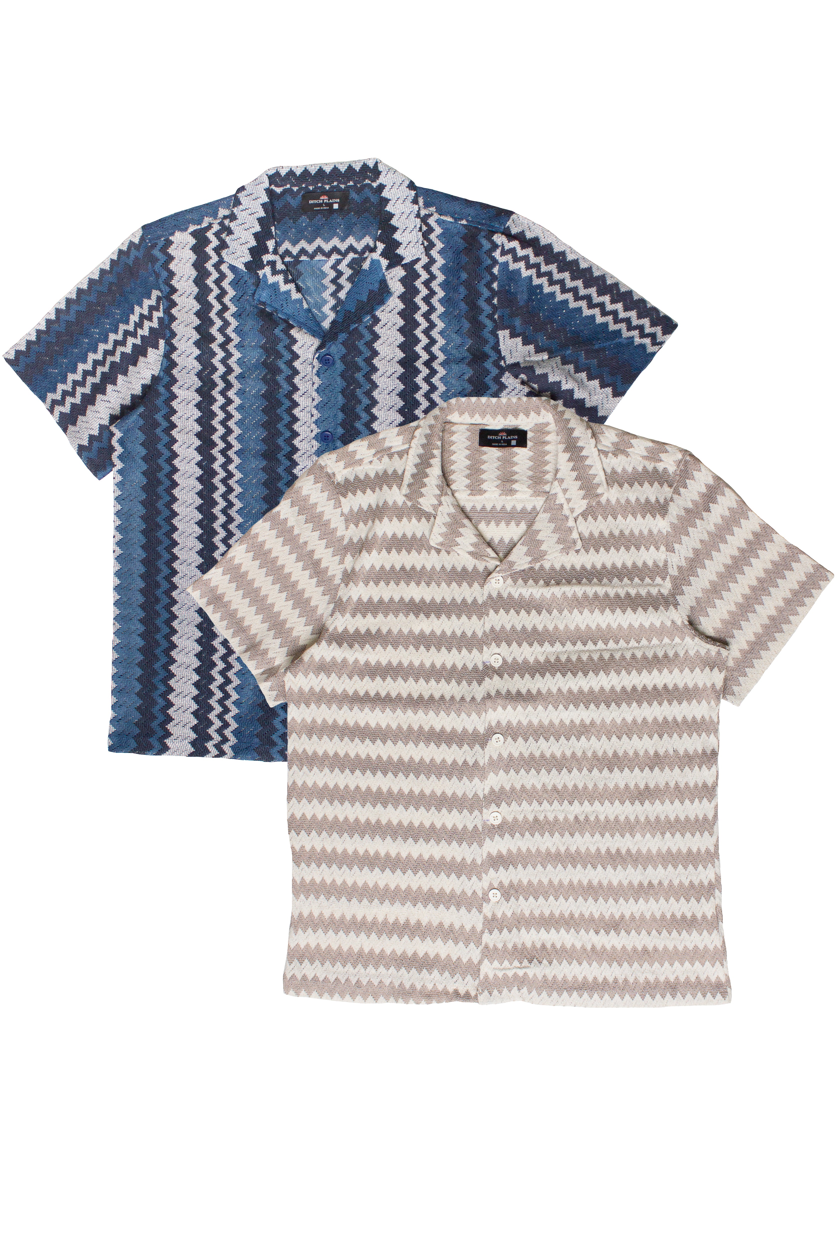 Chevron Striped Woven Button Up Shirts