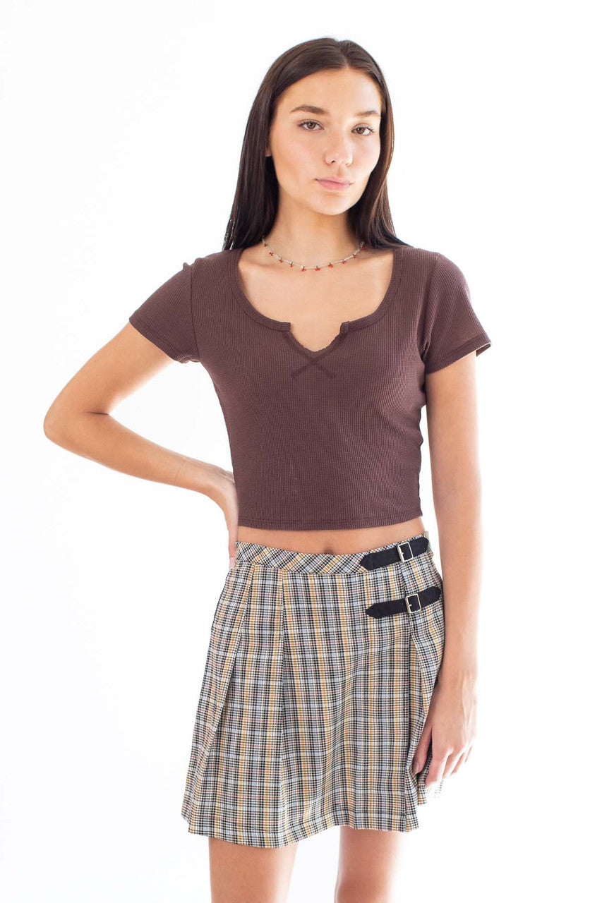Cocoa Brown Thermal Notched T-Shirt
