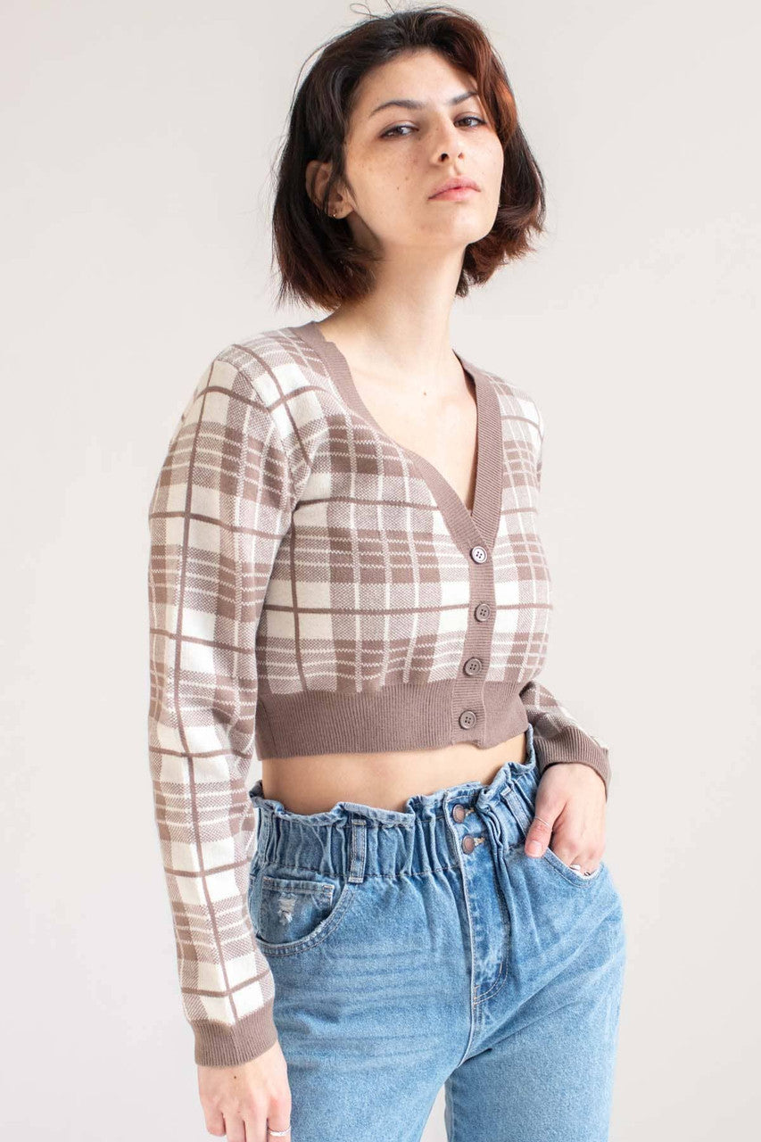 Cocoa Plaid Mini Cardigan