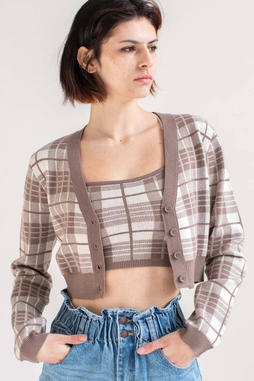 Cocoa Plaid Mini Cardigan