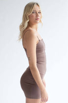 Cocoa Snap Front Ribbed Mini Dress