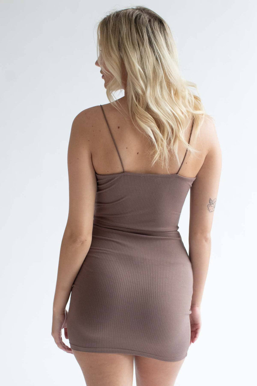 Cocoa Snap Front Ribbed Mini Dress