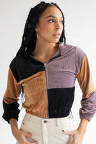 Black Color Blocked Zip Up Hoodie
