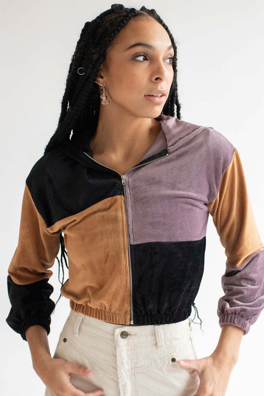 Black Color Blocked Zip Up Hoodie