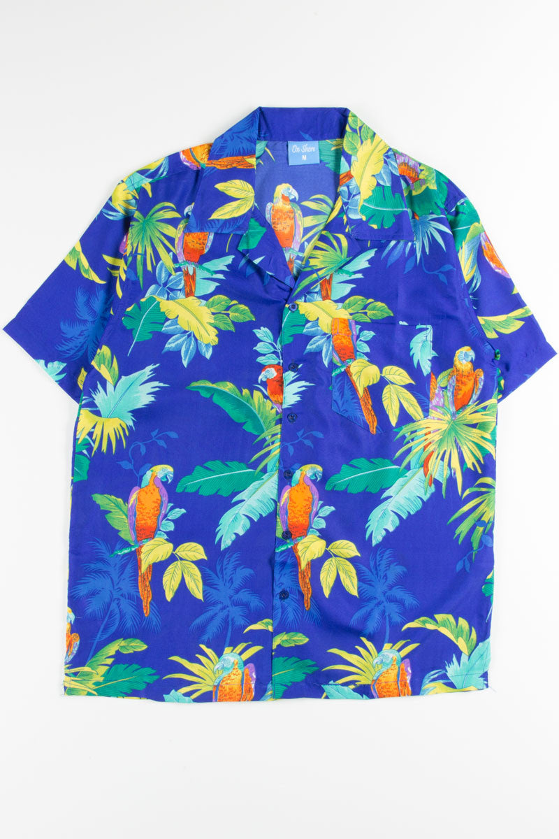 Blue Contrast Colored Parrots Hawaiian Shirt