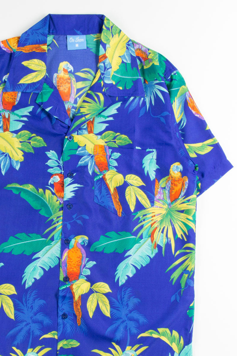 Blue Contrast Colored Parrots Hawaiian Shirt