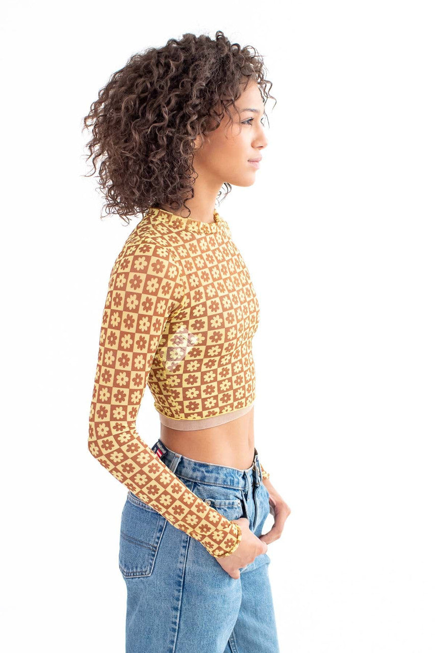 Contrast Daisy Mesh Long Sleeve Tee