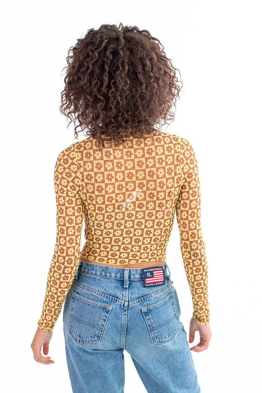 Contrast Daisy Mesh Long Sleeve Tee