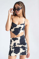 Stone Black Cow Print Top & Skirt Set