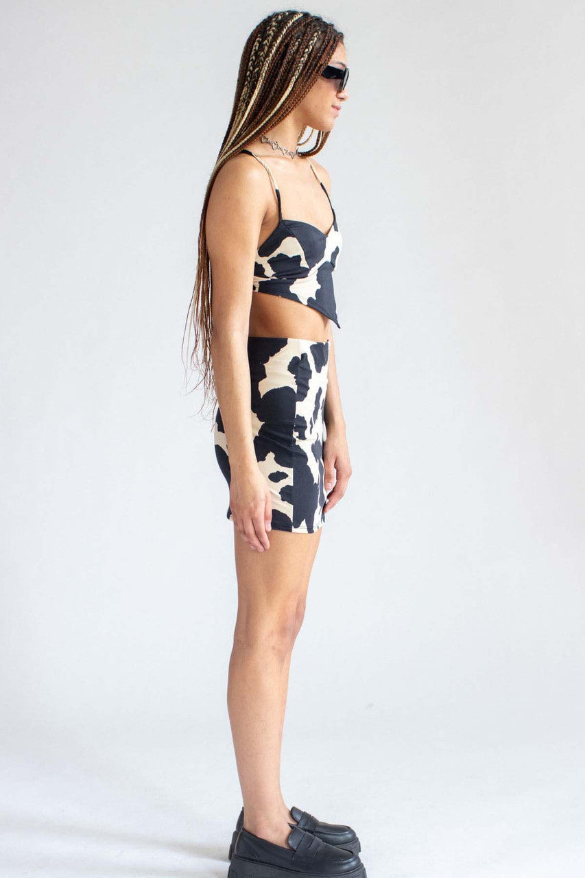 Stone Black Cow Print Top & Skirt Set