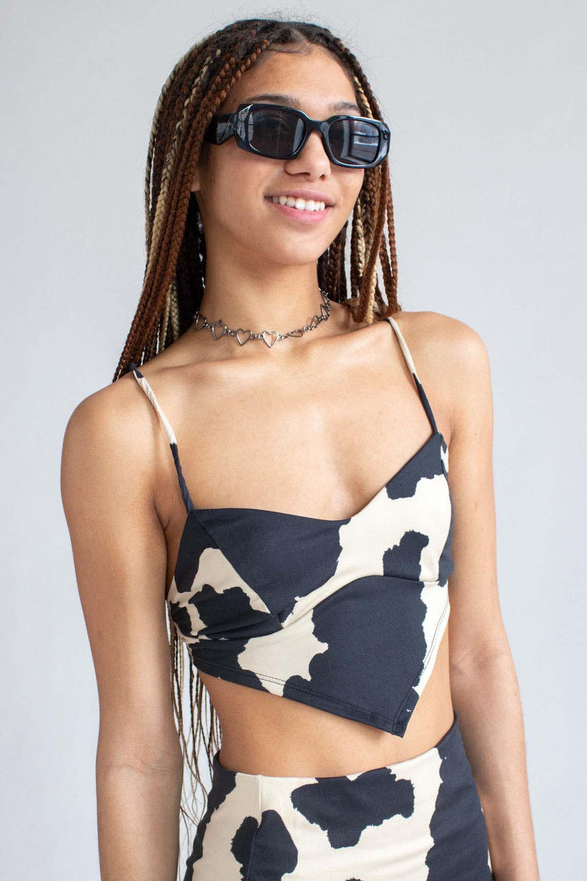 Stone Black Cow Print Top & Skirt Set