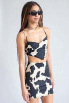 Stone Black Cow Print Top & Skirt Set