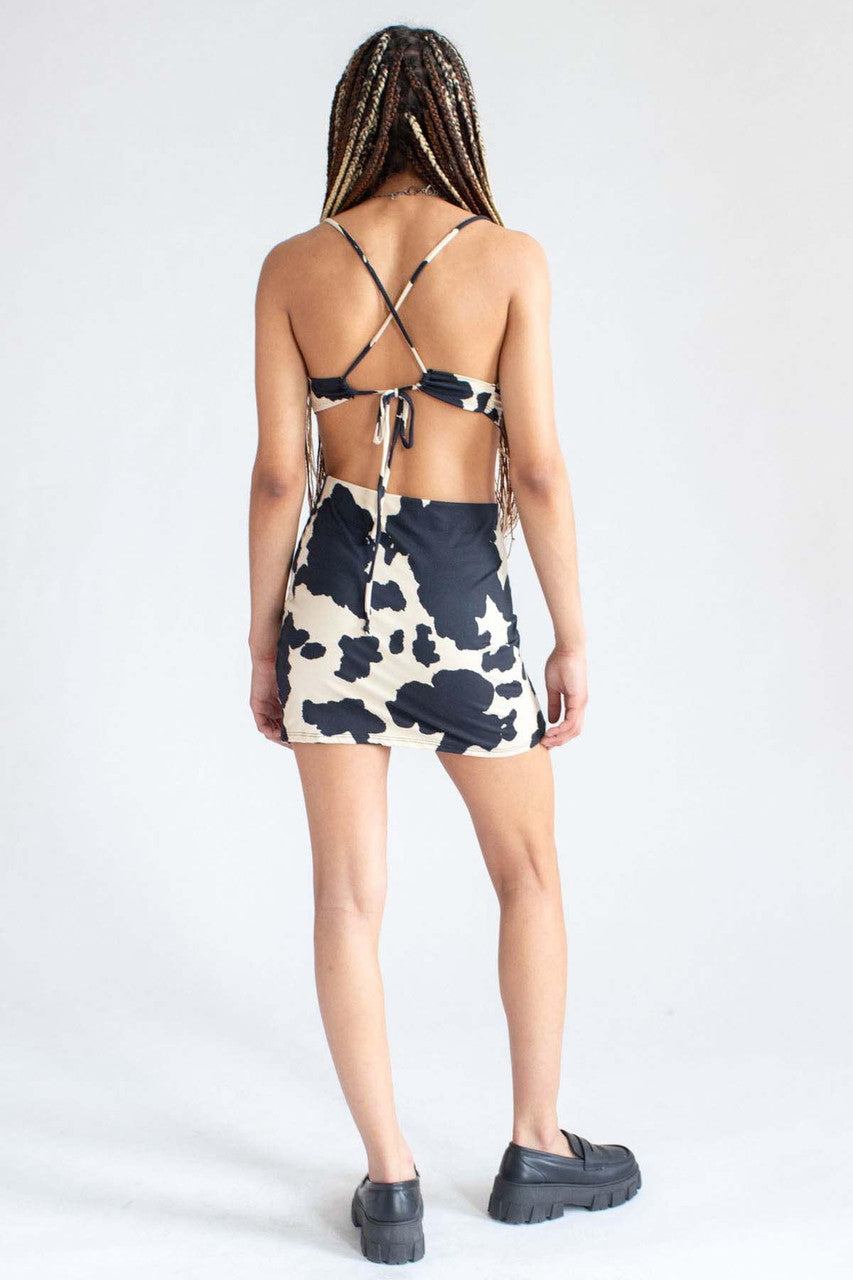 Stone Black Cow Print Top & Skirt Set