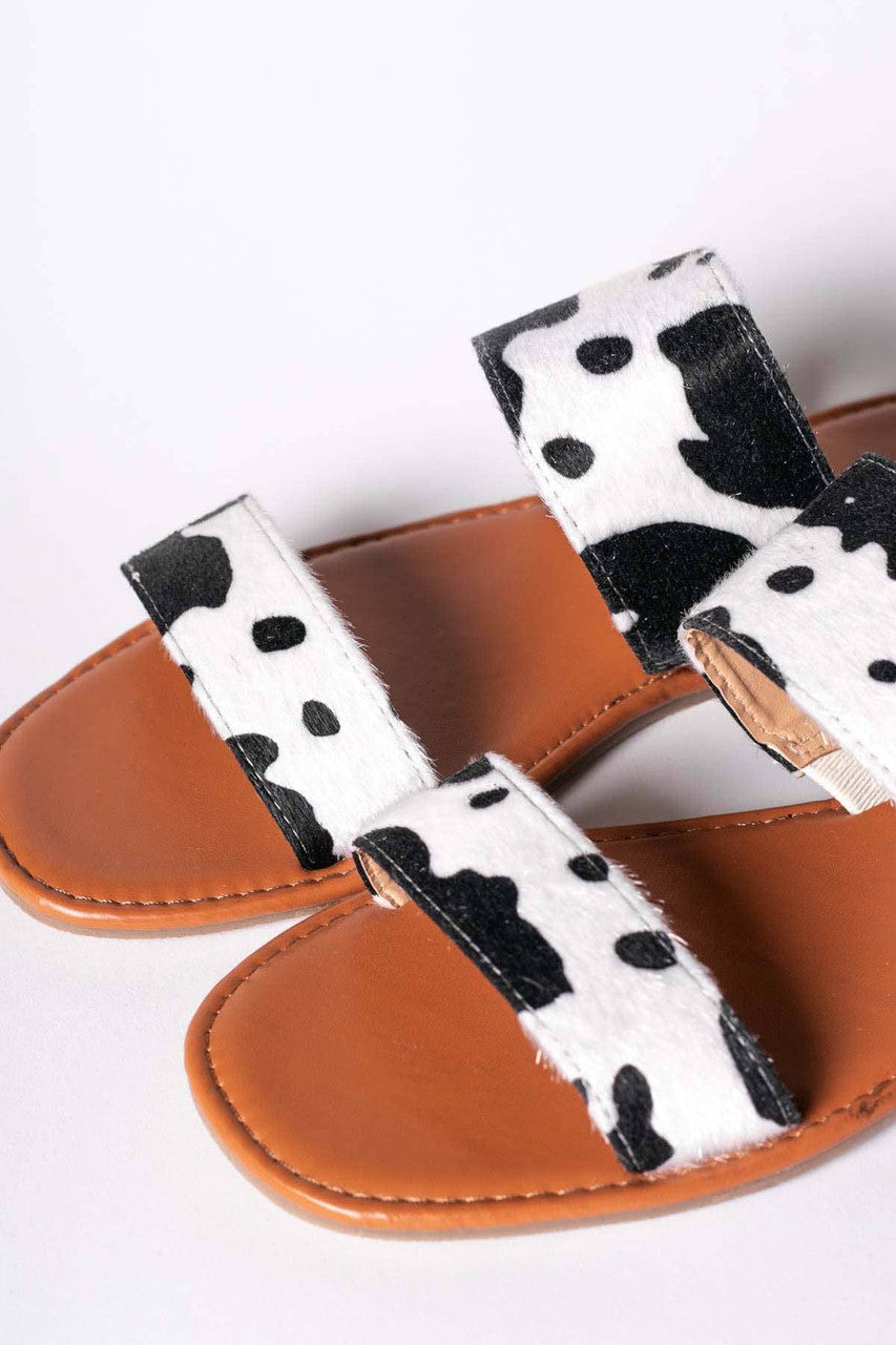 Cow Print Double Strap Sandals