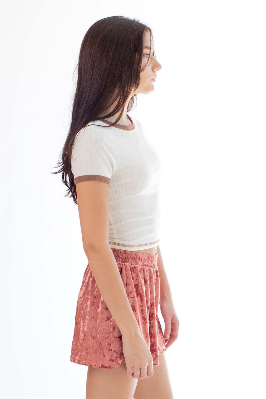 Cream & Brown Ringer Tee