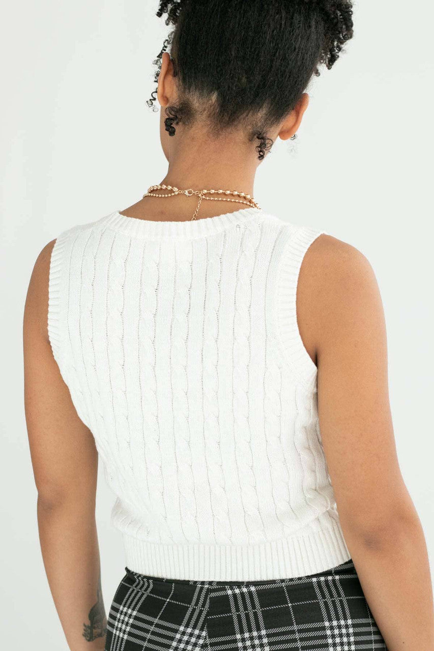 Cream Cable Knit Sweater Vest 1