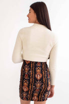 Cream Circle Zip Eyelash Cropped Cardigan