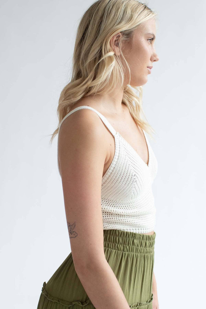 Cream Crochet Cropped Tank