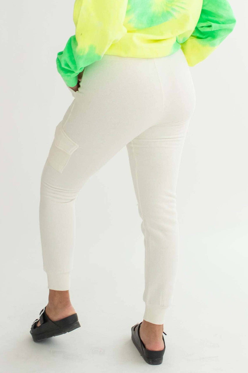 Cream Fleece Cargo Joggers