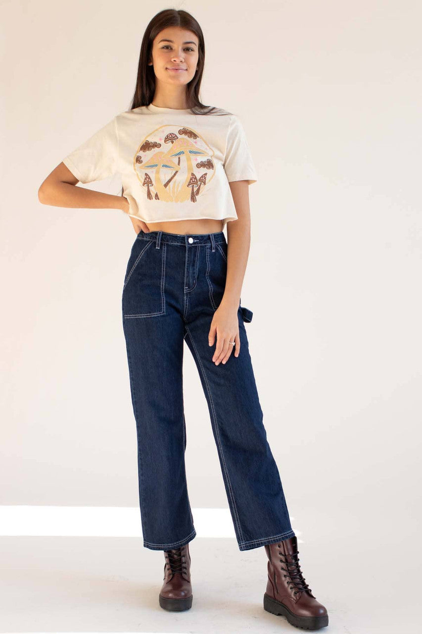 Cream Mushrooms In The Clouds Cropped Tee