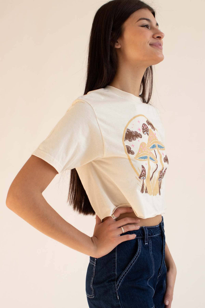 Cream Mushrooms In The Clouds Cropped Tee