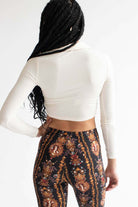 Cream Ruched Ribbed Long Sleeve Crop Polo