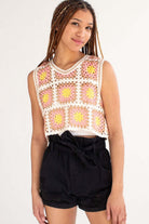 Pink Crochet Squares Crop Tank