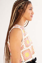 Pink Crochet Squares Crop Tank