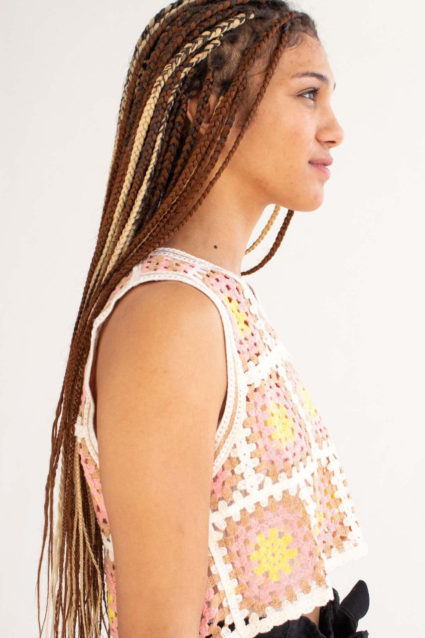 Pink Crochet Squares Crop Tank