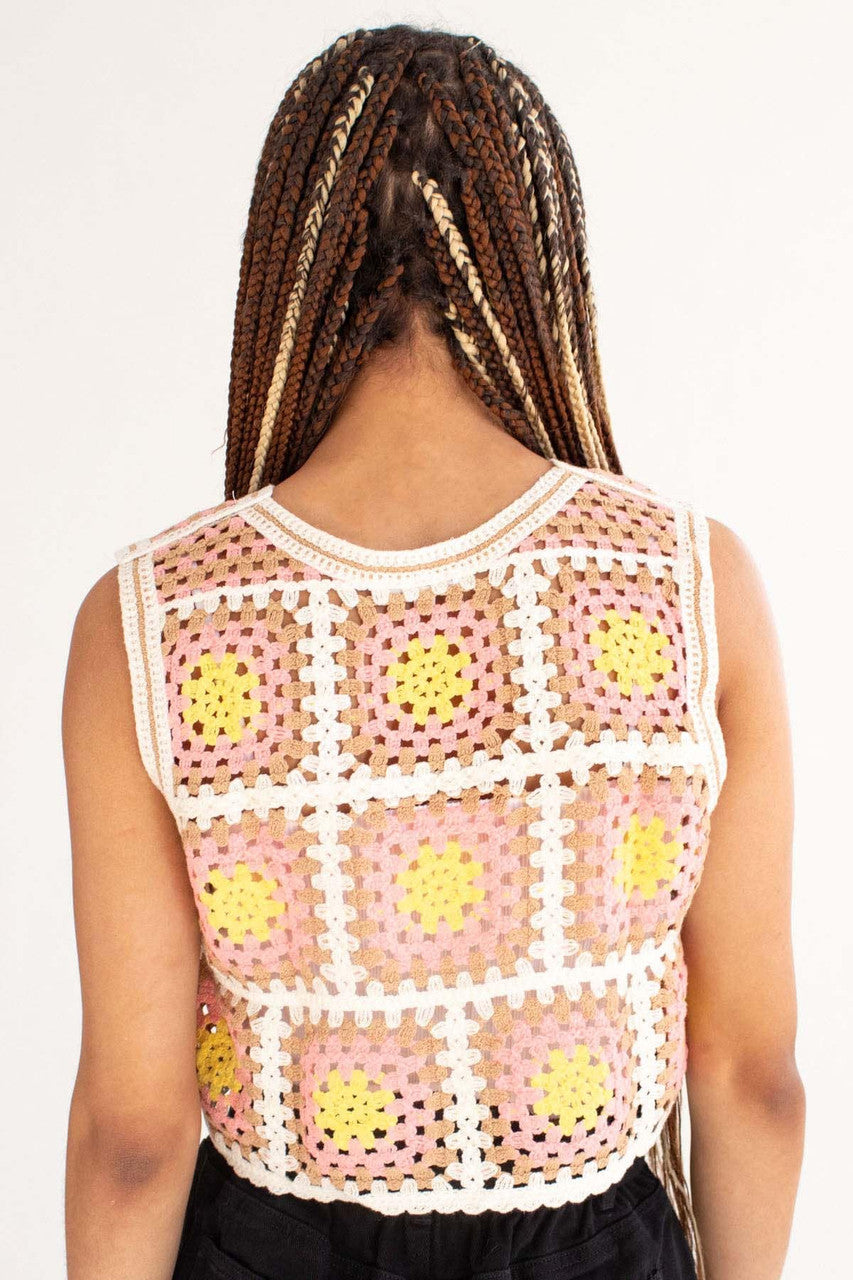 Pink Crochet Squares Crop Tank