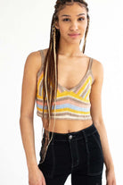 Mustard Striped Crochet Crop Tank