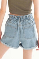 Cuffed Paper Bag Waist Denim Shorts
