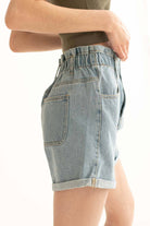 Cuffed Paper Bag Waist Denim Shorts